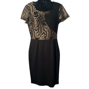 Vintage Black & Gold Formal Midi Dress by Vfemage| Size: Medium